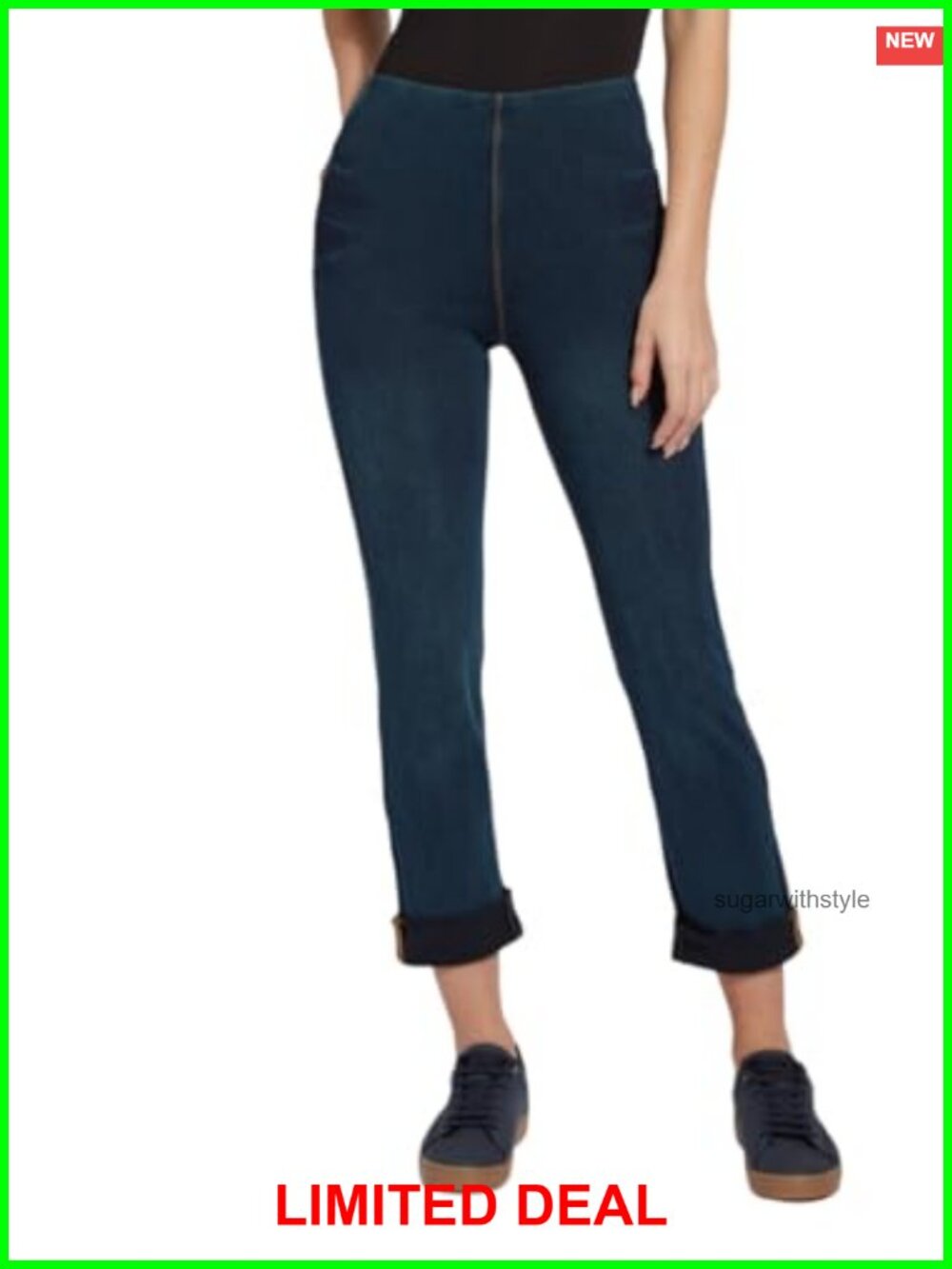 Women's Pull-On Boyfriend Jeans Relaxed Stretch Denim Cuffed Ankle